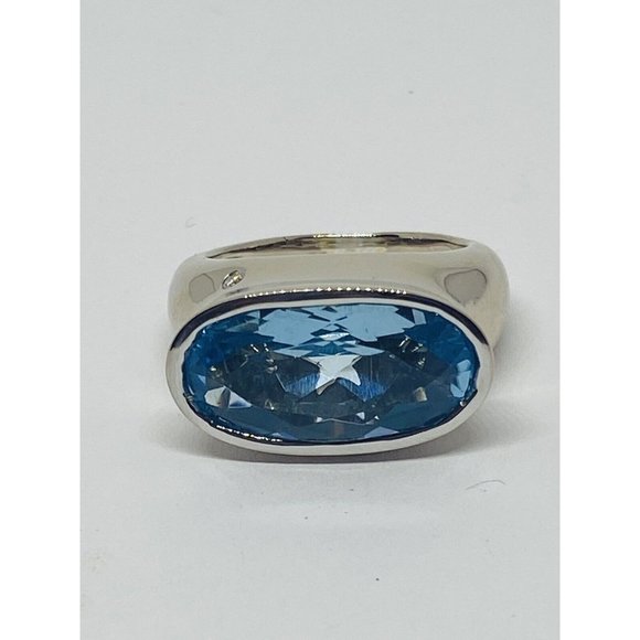 H. Stern Diamond 6.87ct Blue Topaz 18K Gold Oval Cocktail Ring 12.0 Grams Size 6 - Picture 9 of 10
